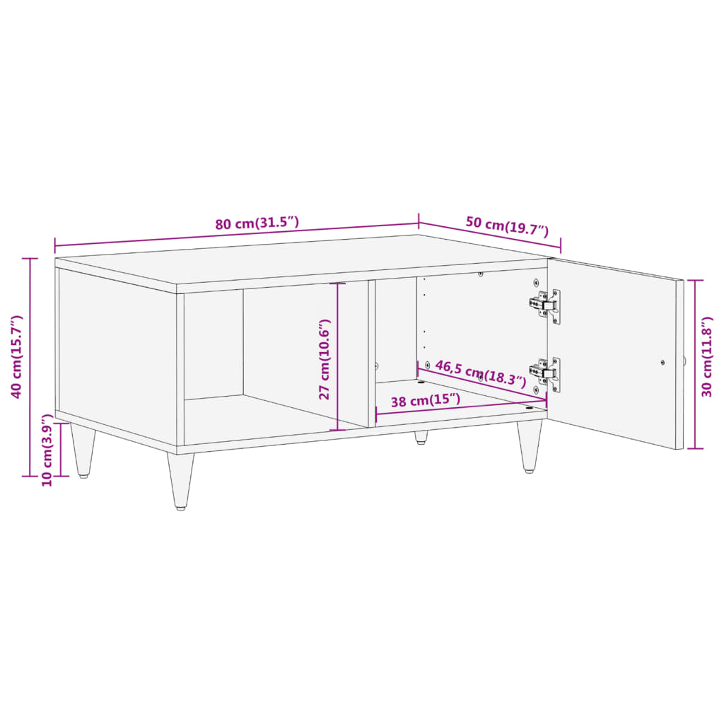 vidaXL Stolik kawowy, 80x50x40 cm, lite drewno mango