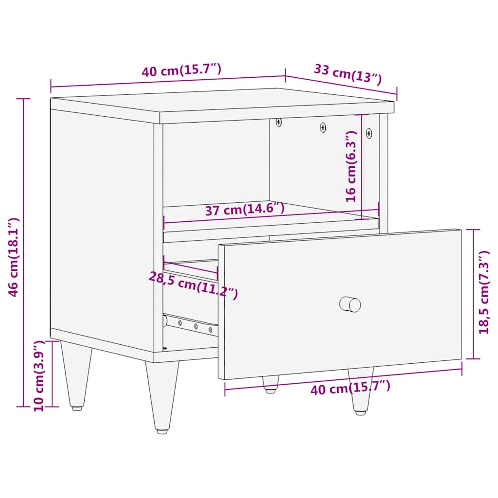 vidaXL Szafki nocne, 2 szt., 40x33x46 cm, lite drewno mango