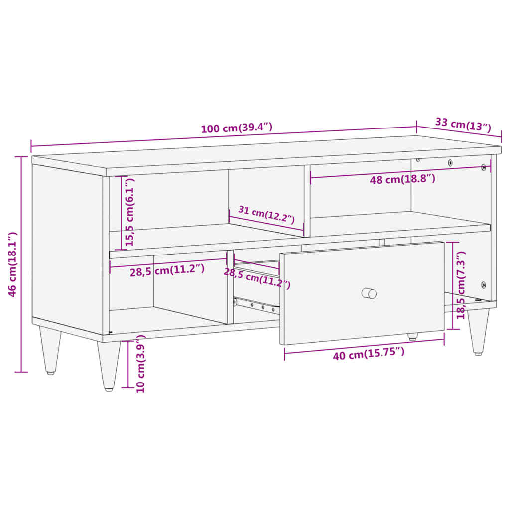 vidaXL Szafka pod telewizor, 100x33x46 cm, lite drewno mango