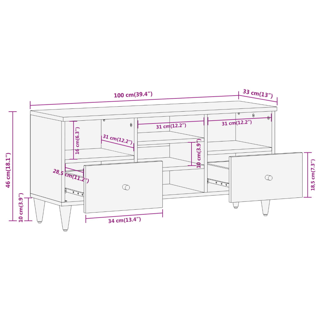 vidaXL Szafka pod telewizor, 100x33x46 cm, lite drewno mango