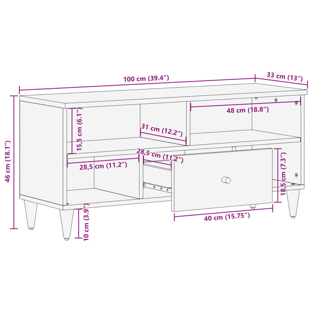 vidaXL Szafka pod telewizor, 100x33x46 cm, lite drewno mango