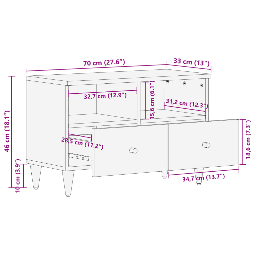 vidaXL Szafka pod telewizor, 70x33x46 cm, lite drewno mango