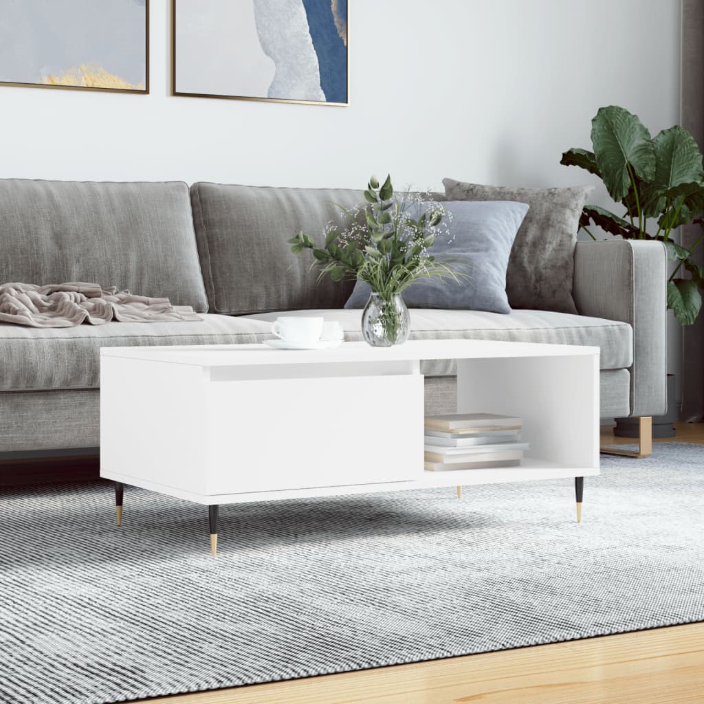 vidaXL Stolik kawowy, biały 90x50x36,5 cm, materiał drewnopochodny