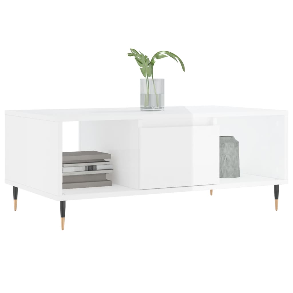 vidaXL Stolik kawowy, biały o wysokim połysku, 90x50x36,5 cm