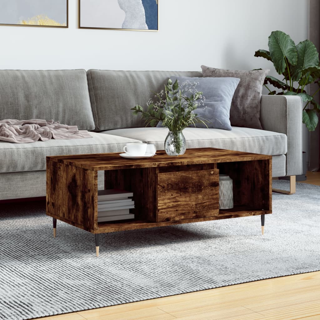 vidaXL Stolik kawowy, przydymiony dąb, 90x50x36,5 cm