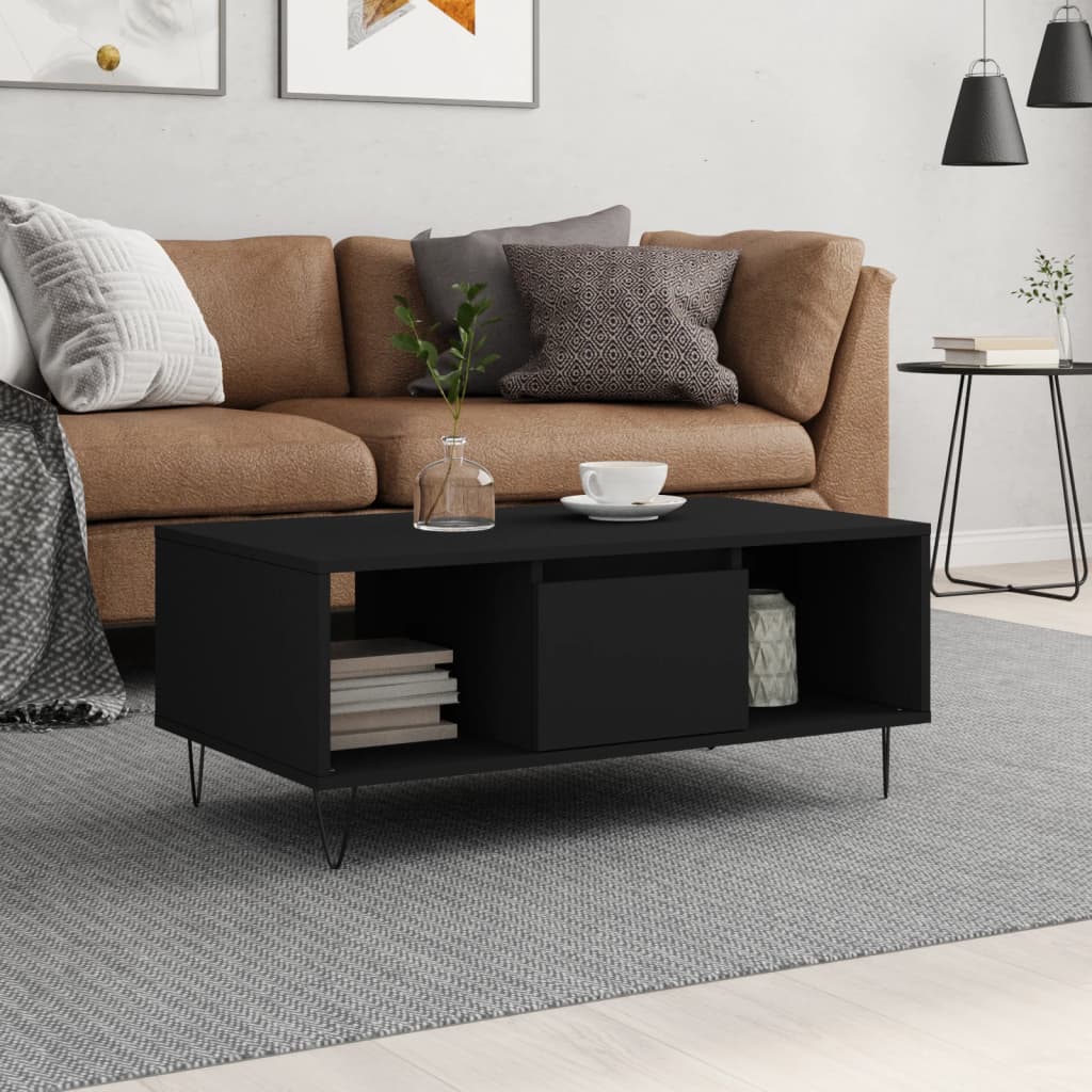 vidaXL Stolik kawowy, czarny, 90x50x36,5 cm, materiał drewnopochodny