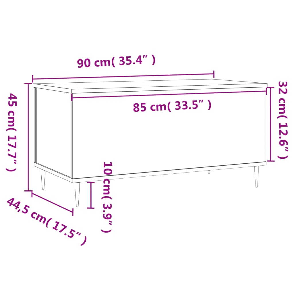 vidaXL Stolik kawowy, czarny, 90x44,5x45 cm, materiał drewnopochodny