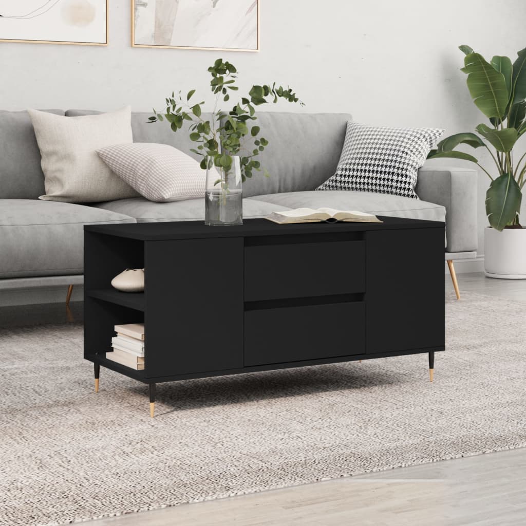vidaXL Stolik kawowy, czarny, 102x44,5x50 cm, materiał drewnopochodny