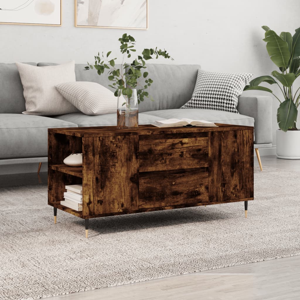 vidaXL Stolik kawowy, przydymiony dąb, 102x44,5x50 cm