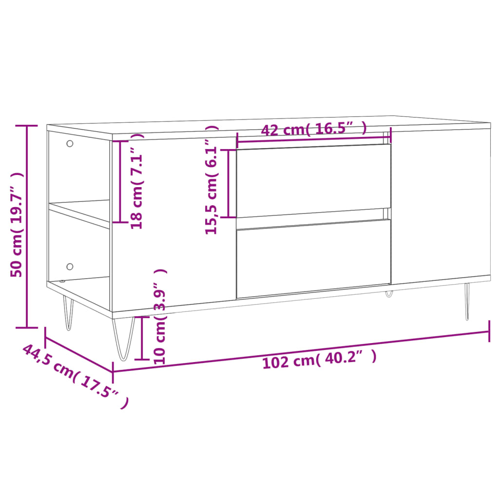 vidaXL Stolik kawowy, biały, 102x44,5x50 cm, materiał drewnopochodny