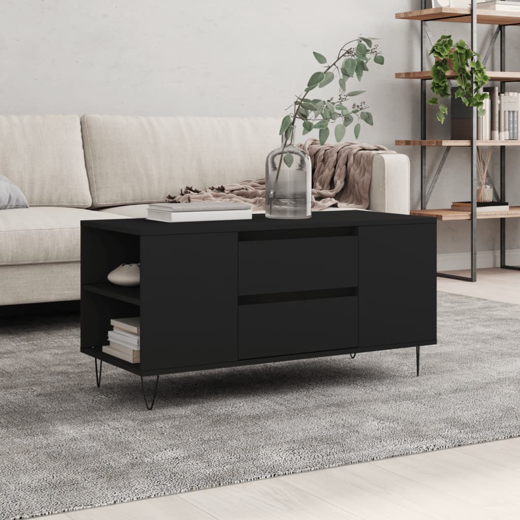vidaXL Stolik kawowy, czarny, 102x44,5x50 cm, materiał drewnopochodny