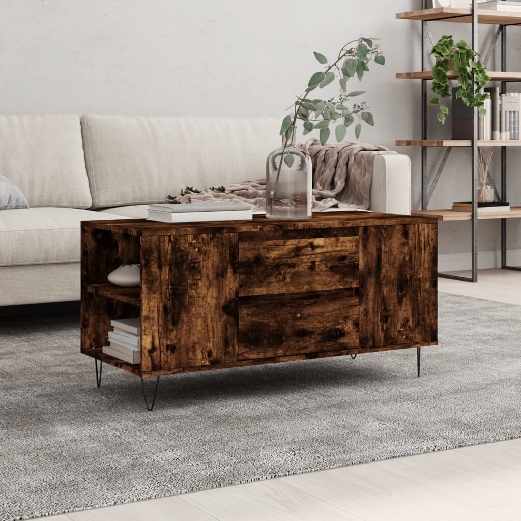 vidaXL Stolik kawowy, przydymiony dąb, 102x44,5x50 cm