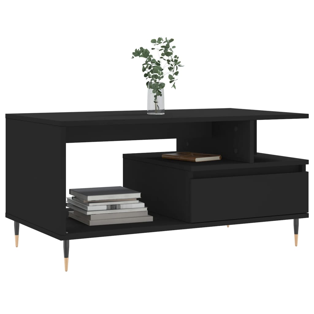 vidaXL Stolik kawowy, czarny 90x49x45 cm, materiał drewnopochodny