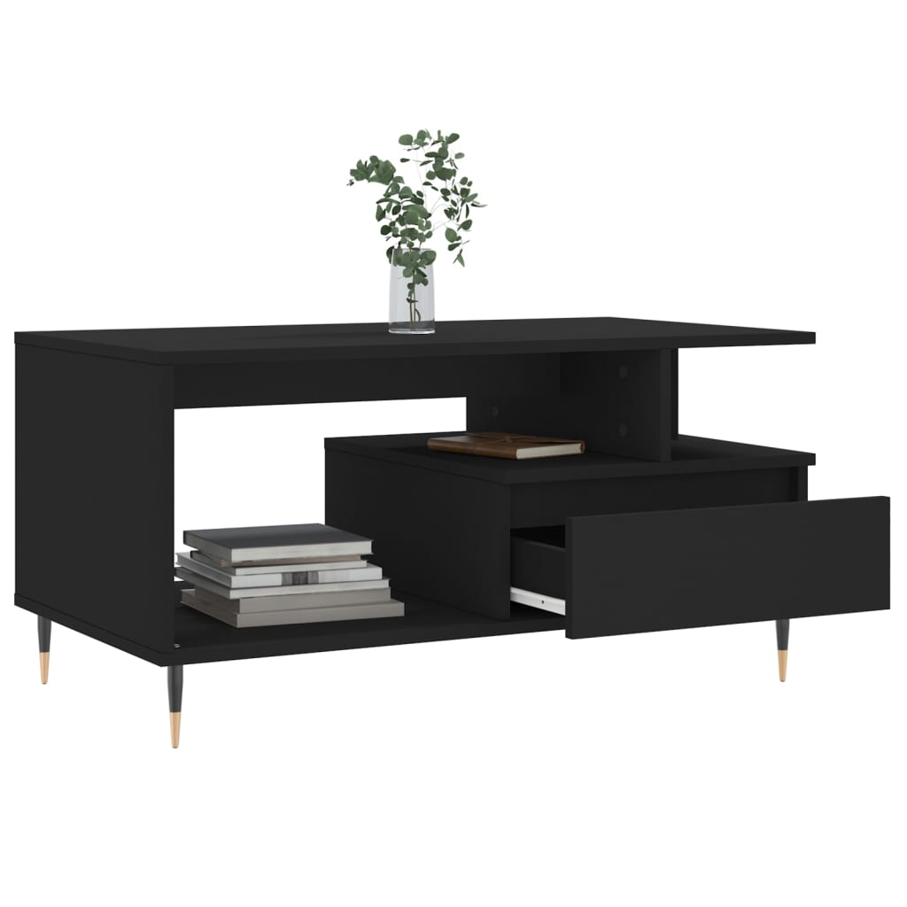 vidaXL Stolik kawowy, czarny 90x49x45 cm, materiał drewnopochodny