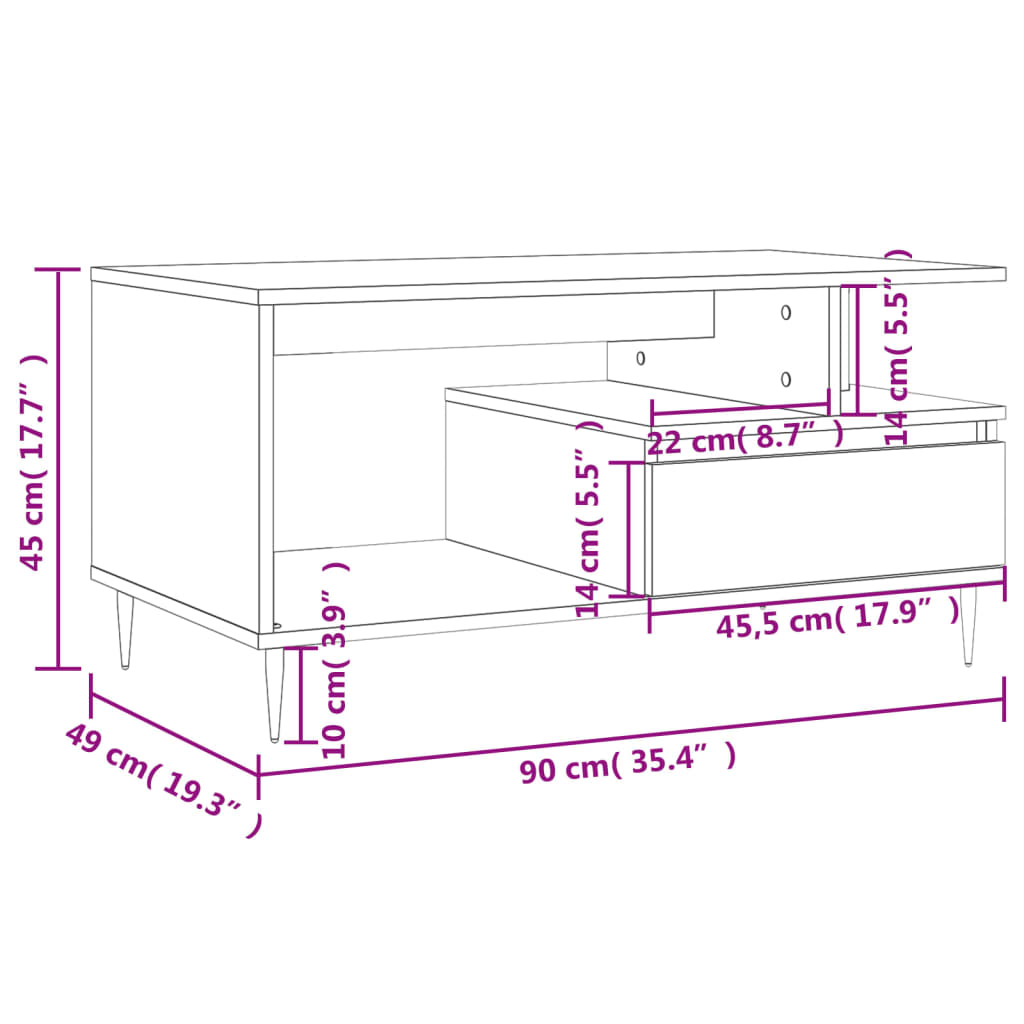 vidaXL Stolik kawowy, czarny 90x49x45 cm, materiał drewnopochodny
