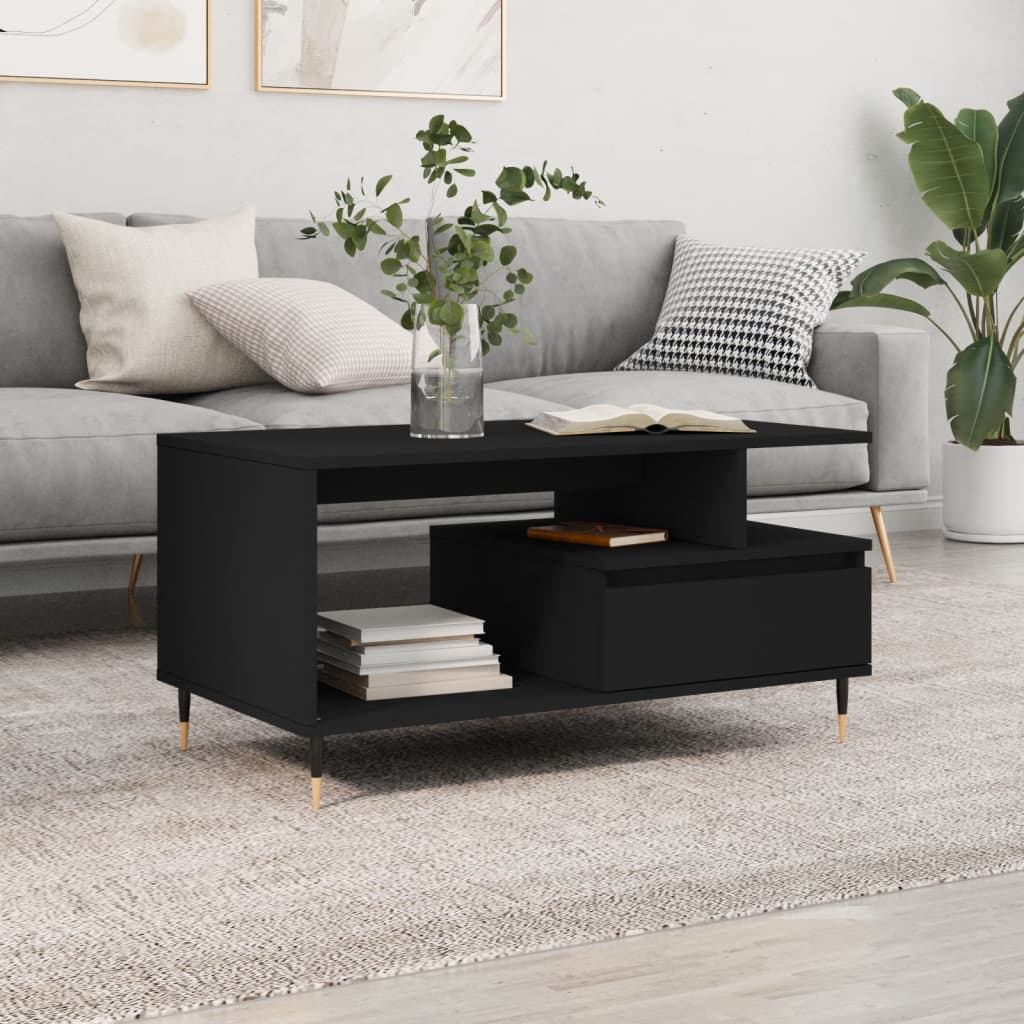 vidaXL Stolik kawowy, czarny 90x49x45 cm, materiał drewnopochodny