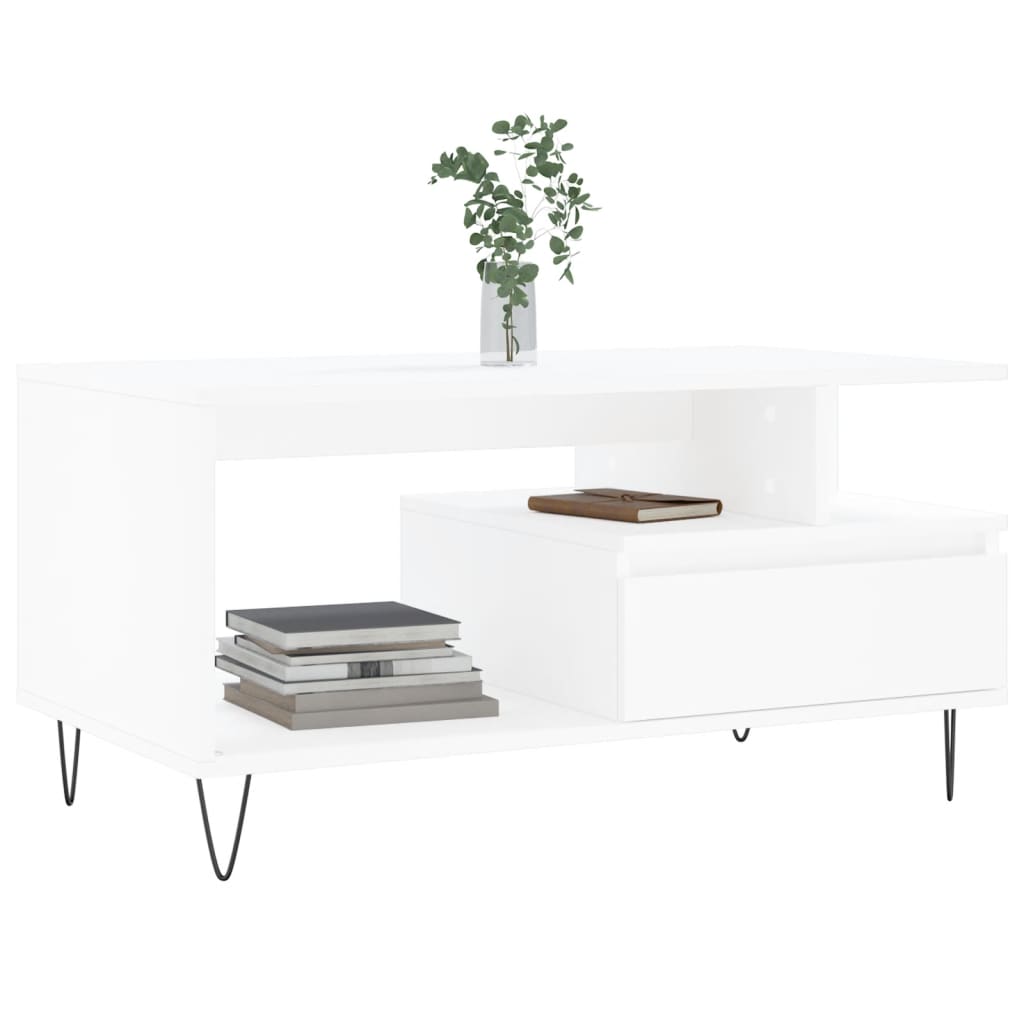 vidaXL Stolik kawowy, biały 90x49x45 cm, materiał drewnopochodny