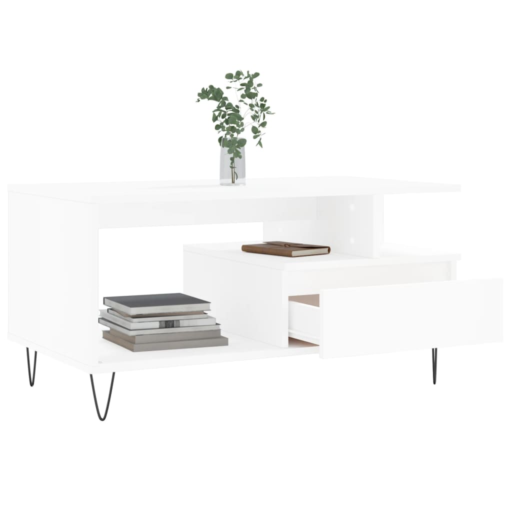 vidaXL Stolik kawowy, biały 90x49x45 cm, materiał drewnopochodny