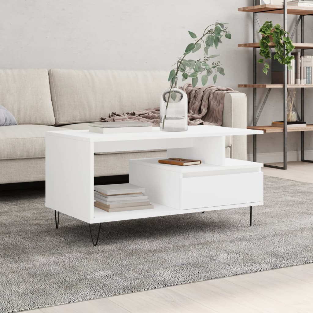 vidaXL Stolik kawowy, biały 90x49x45 cm, materiał drewnopochodny
