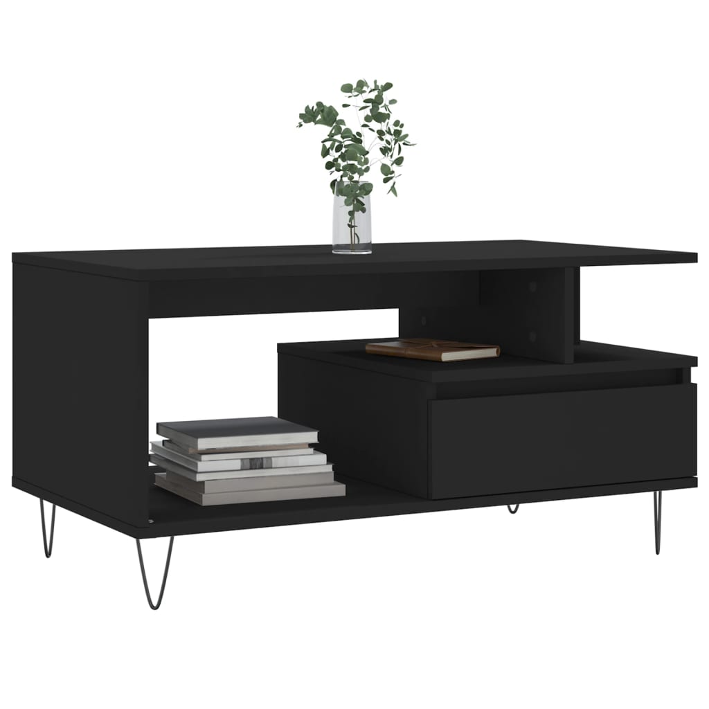 vidaXL Stolik kawowy, czarny 90x49x45 cm, materiał drewnopochodny