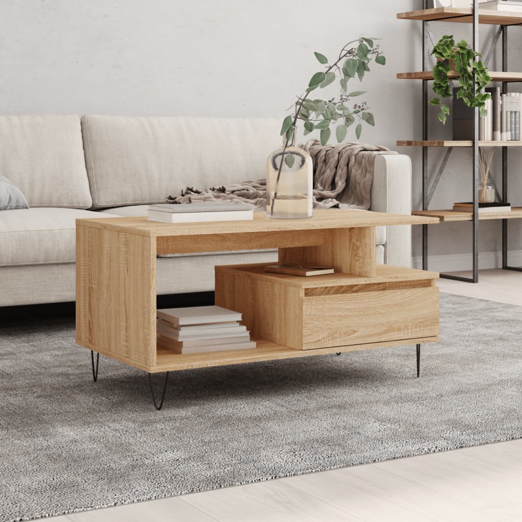 vidaXL Stolik kawowy, dąb sonoma 90x49x45 cm, materiał drewnopochodny