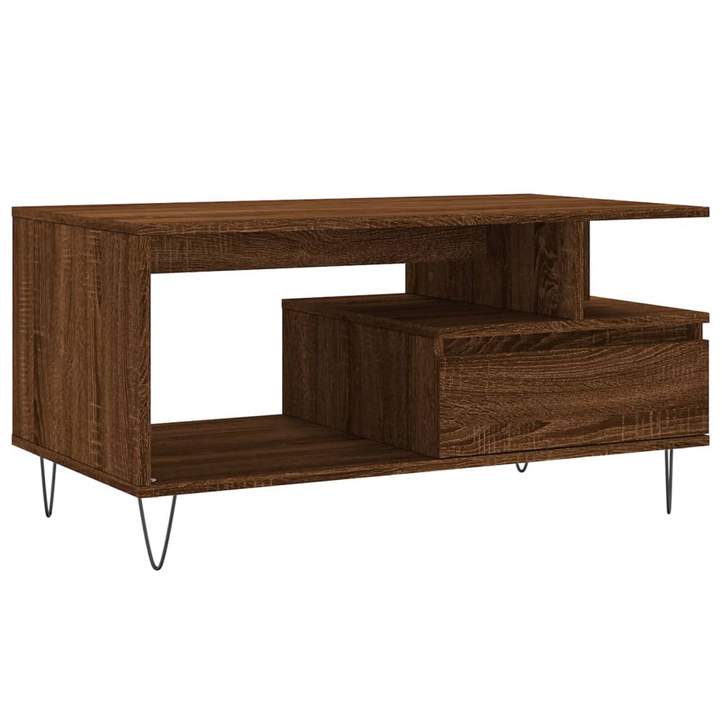 vidaXL Stolik kawowy, brązowy dąb 90x49x45 cm, materiał drewnopochodny