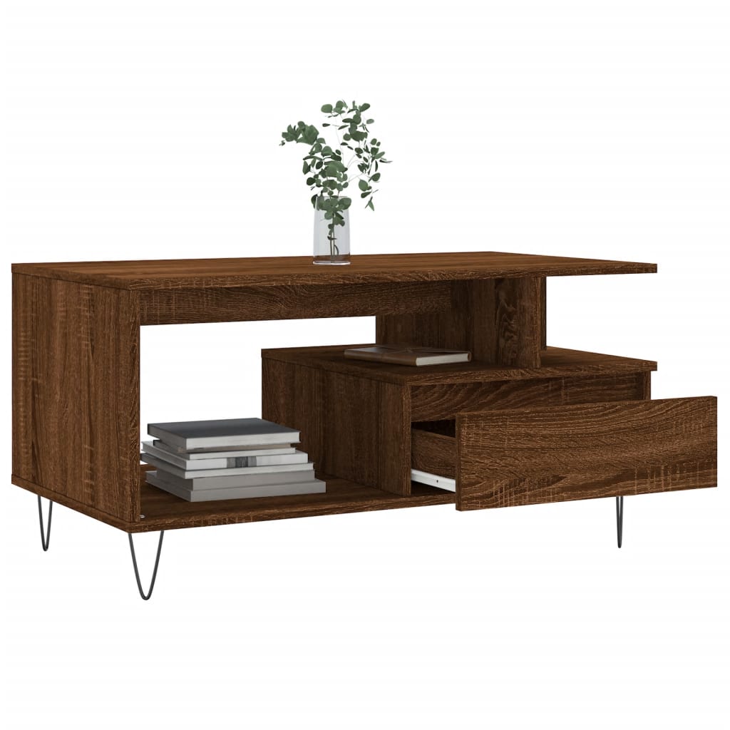 vidaXL Stolik kawowy, brązowy dąb 90x49x45 cm, materiał drewnopochodny