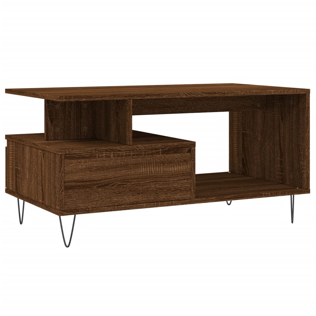 vidaXL Stolik kawowy, brązowy dąb 90x49x45 cm, materiał drewnopochodny