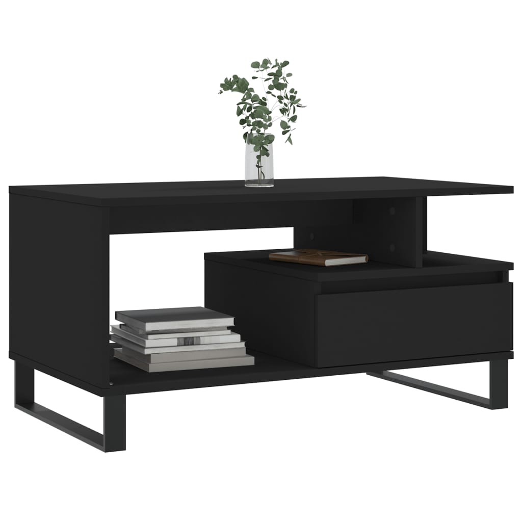 vidaXL Stolik kawowy, czarny 90x49x45 cm, materiał drewnopochodny