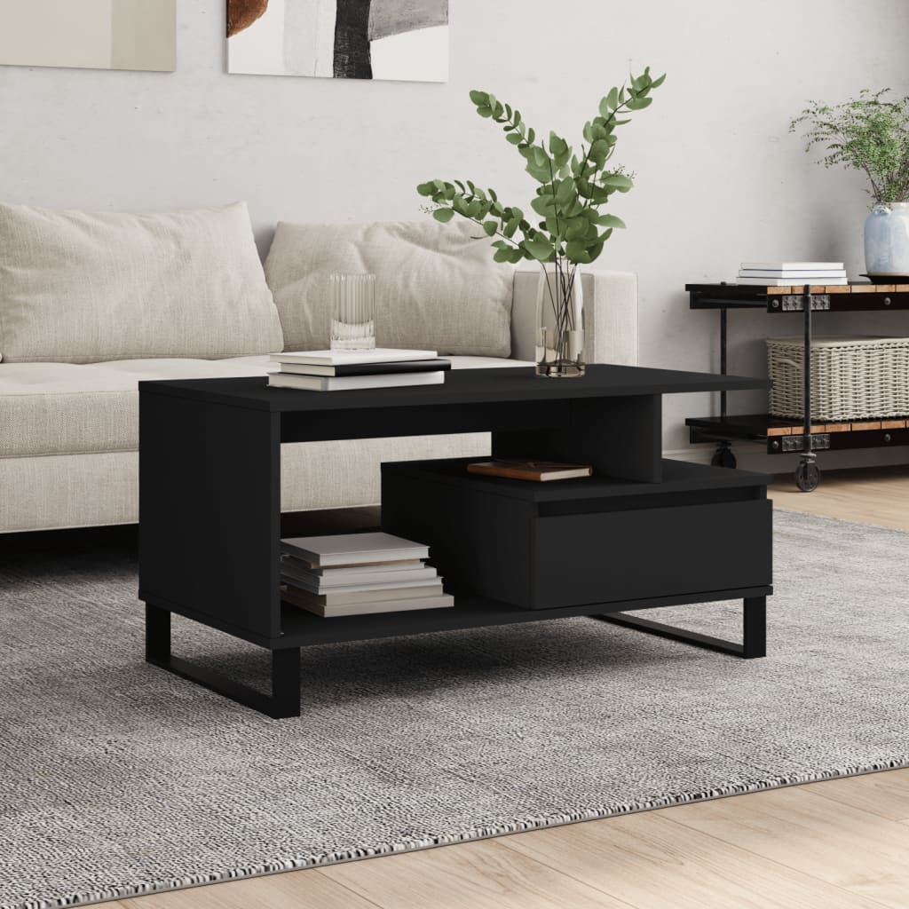 vidaXL Stolik kawowy, czarny 90x49x45 cm, materiał drewnopochodny