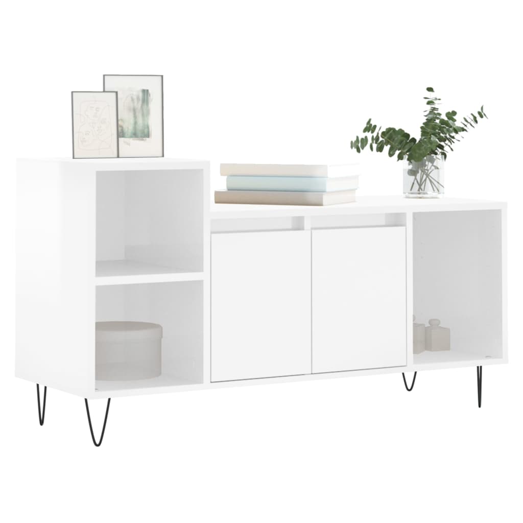 vidaXL Szafka pod TV, wysoki połysk, biała, 100x35x55 cm