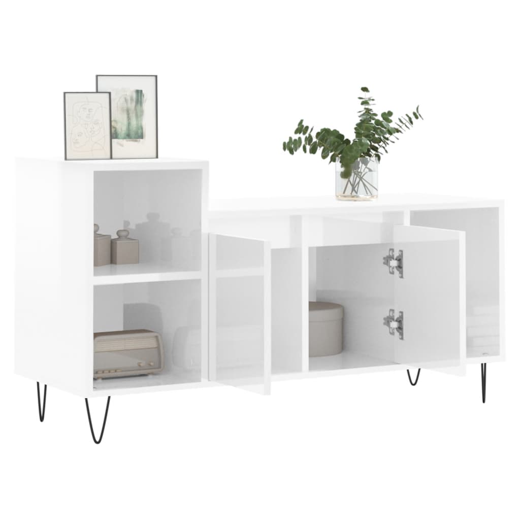 vidaXL Szafka pod TV, wysoki połysk, biała, 100x35x55 cm