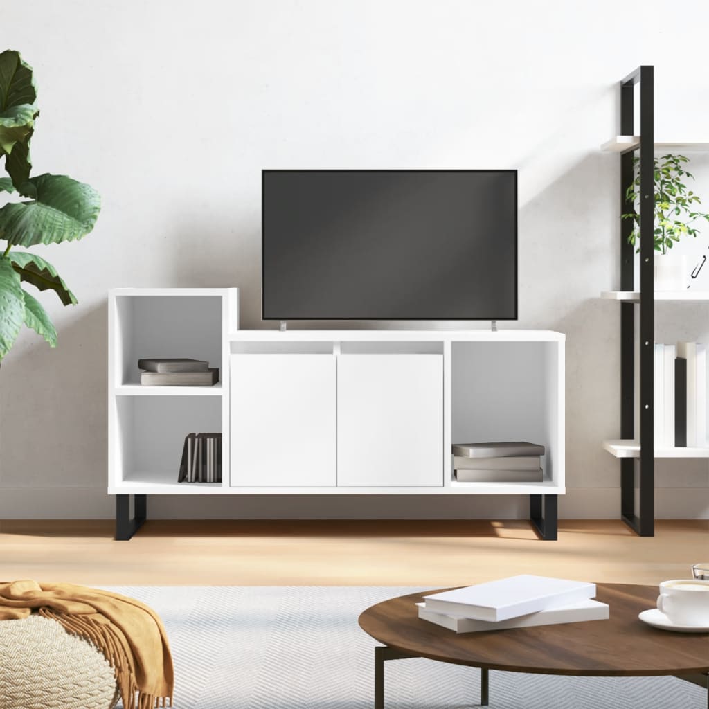 vidaXL Szafka pod TV, wysoki połysk, biała, 100x35x55 cm