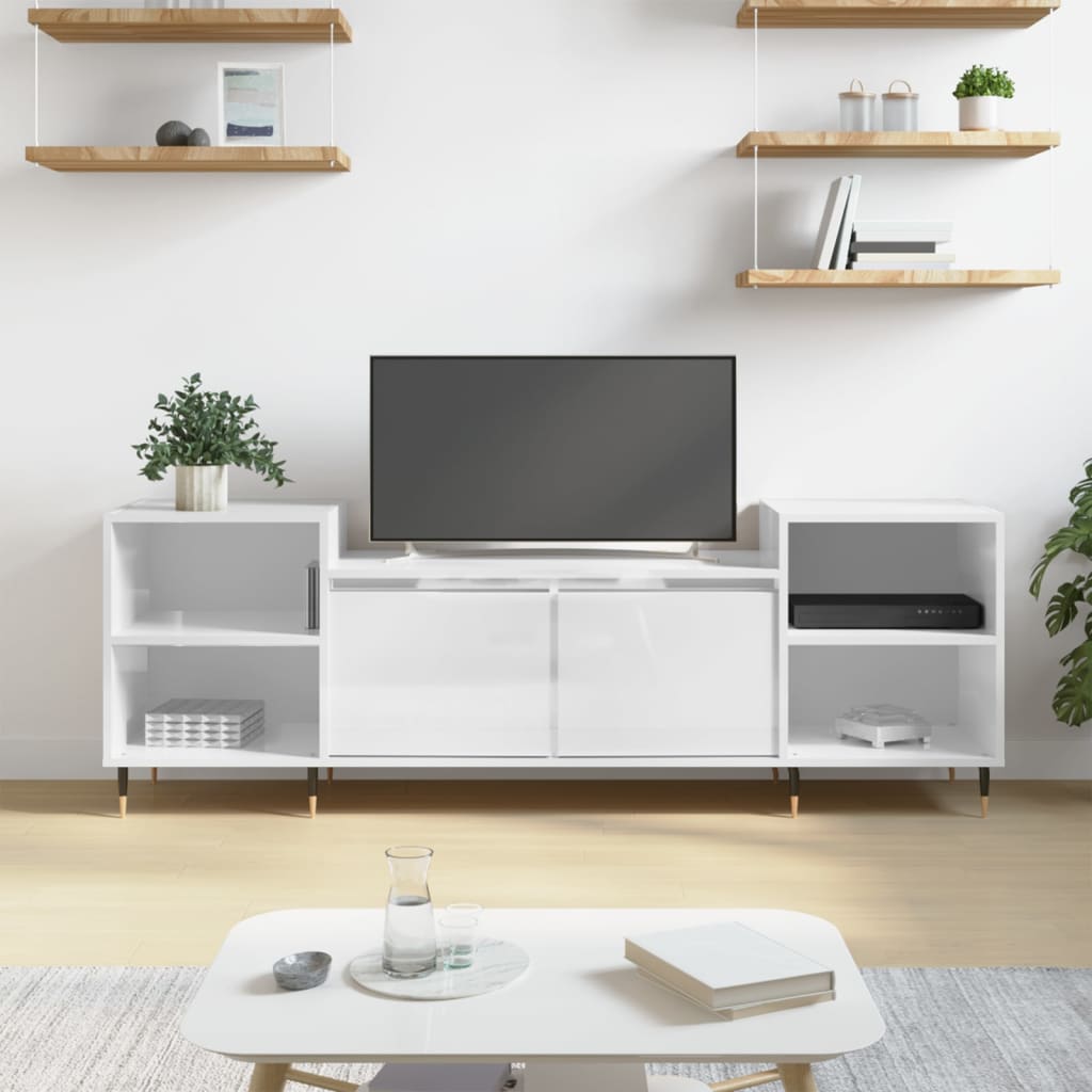 vidaXL Szafka pod TV, wysoki połysk, biała, 160x35x55 cm