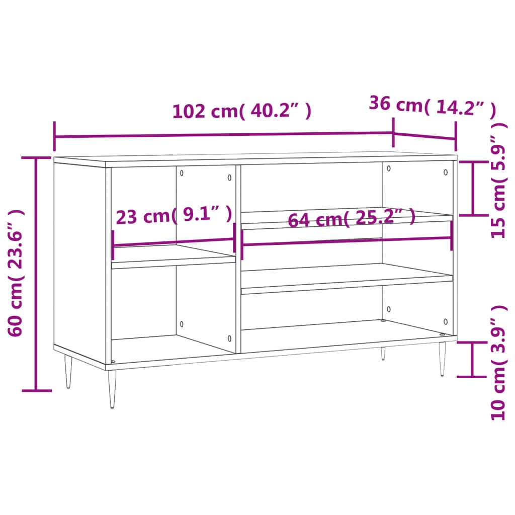 vidaXL Szafka na buty, czarna, 102x36x60 cm, materiał drewnopochodny