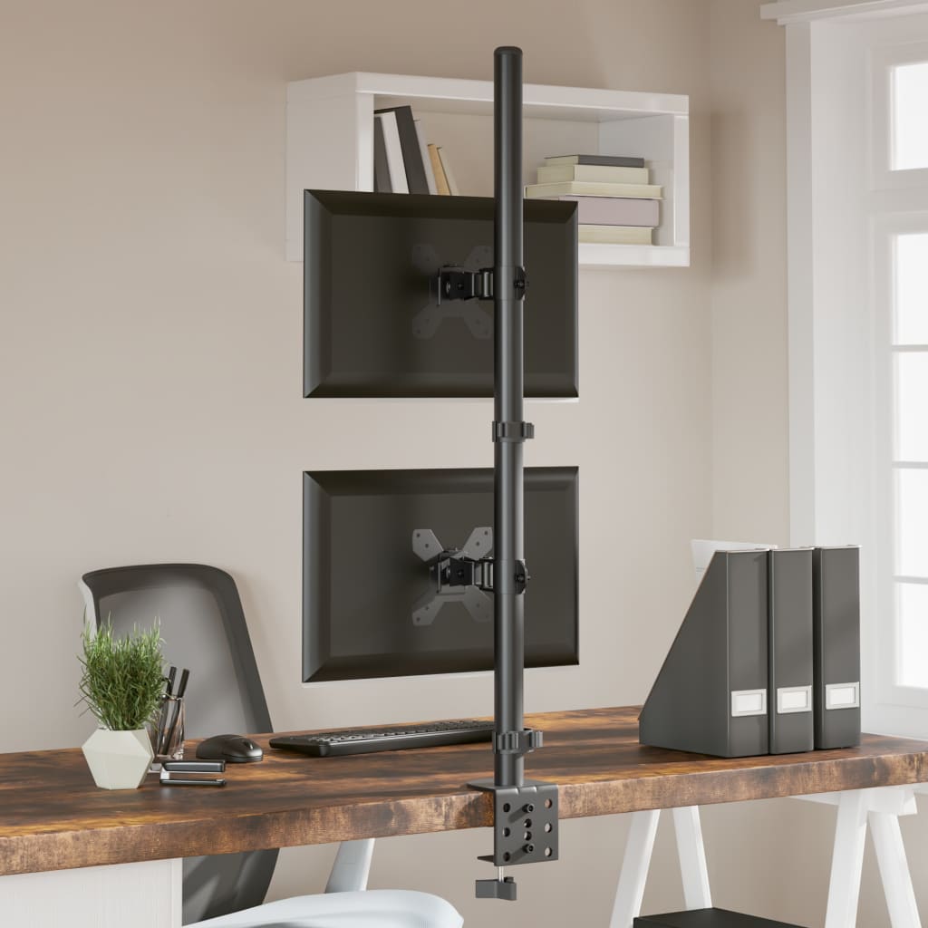 vidaXL Stojak na dwa monitory, czarny, stalowy, VESA 75/100 mm