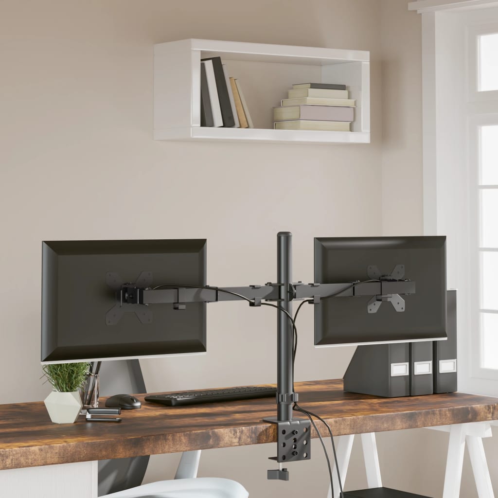 vidaXL Stojak na dwa monitory, czarny, stalowy, VESA 75/100 mm