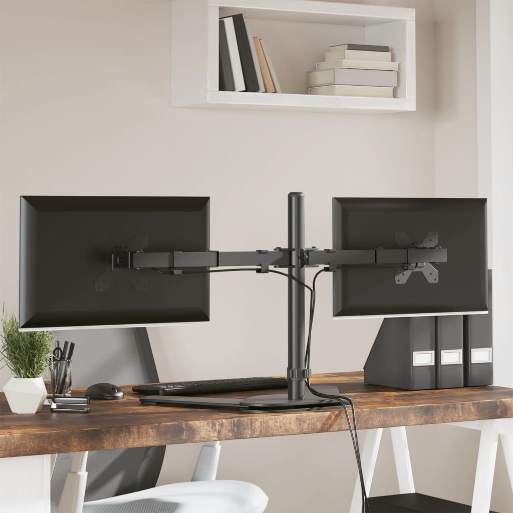 vidaXL Stojak na dwa monitory, czarny, stalowy, VESA 75/100 mm