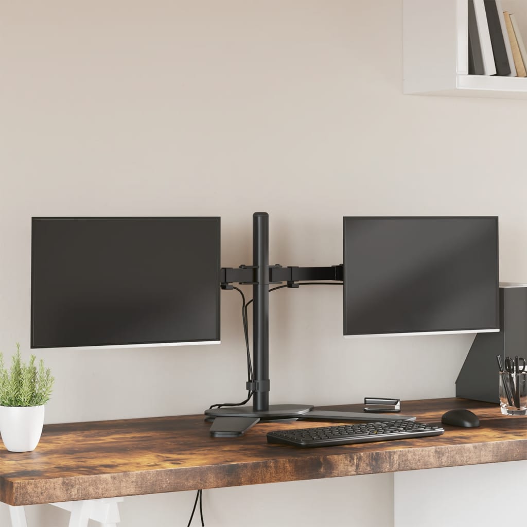 vidaXL Stojak na dwa monitory, czarny, stalowy, VESA 75/100 mm