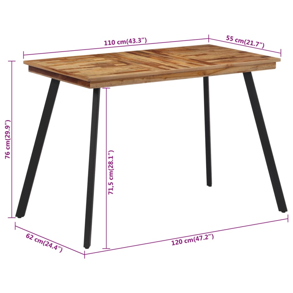 vidaXL Stół ogrodowy, 120x62x76 cm, lite drewno tekowe