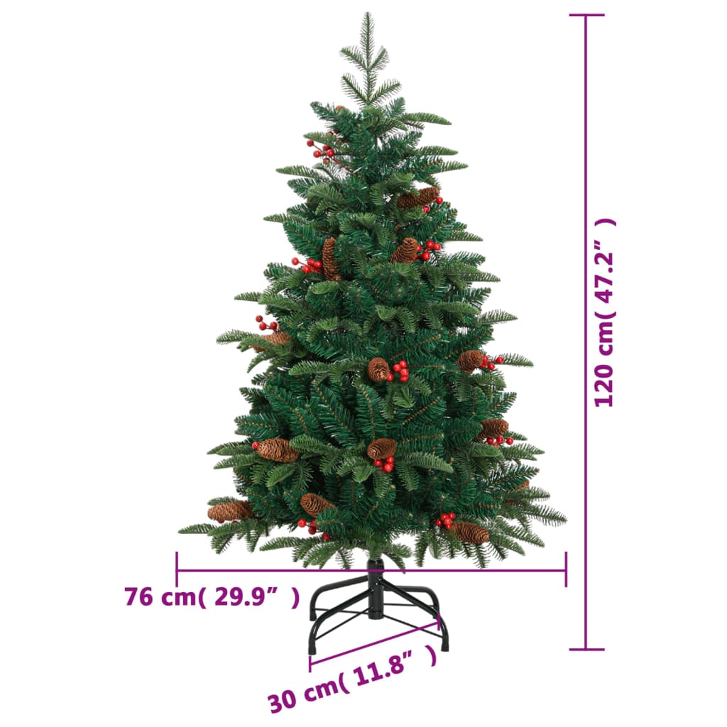 vidaXL Sztuczna choinka zawiasowa z szyszkami i jagodami, 120 cm