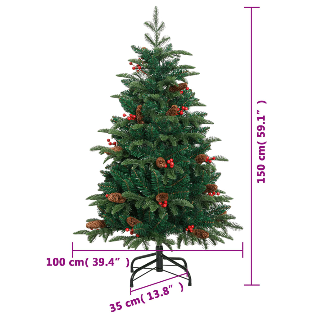 vidaXL Sztuczna choinka zawiasowa z szyszkami i jagodami, 150 cm