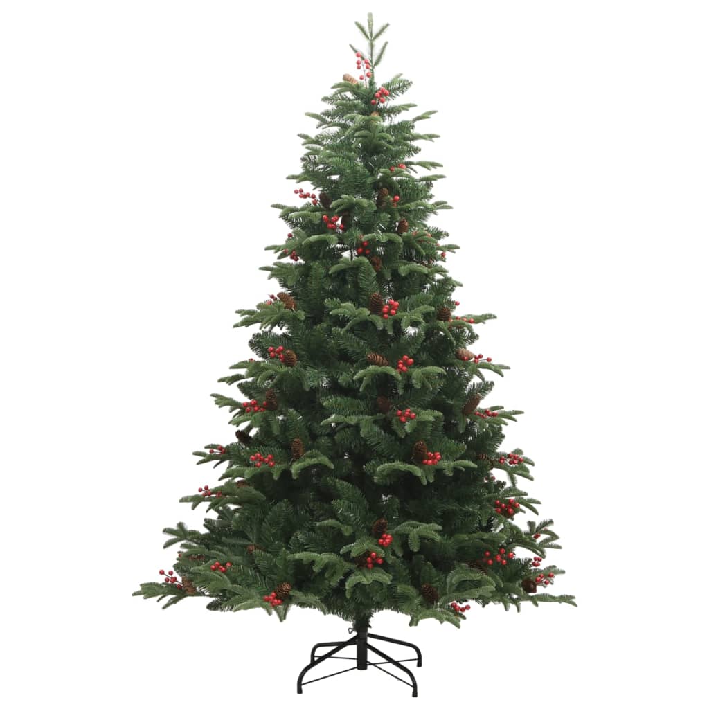 vidaXL Sztuczna choinka na zawiasach, z szyszkami i jagodami, 210 cm