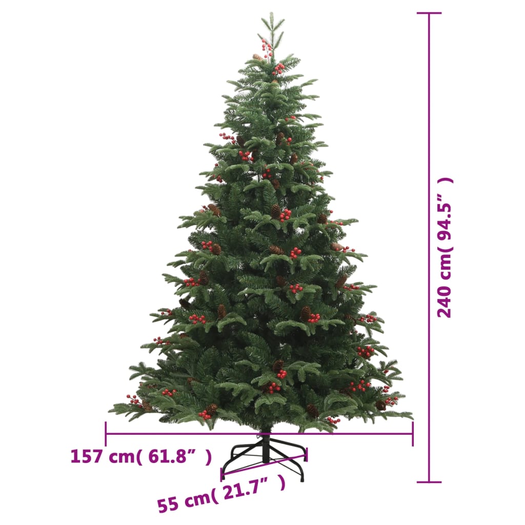 vidaXL Sztuczna choinka na zawiasach, z szyszkami i jagodami, 240 cm