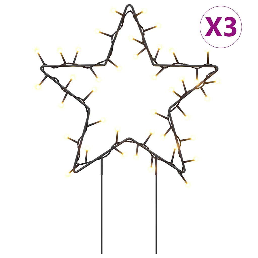vidaXL Świąteczne gwiazdy na szpikulcach, 3 szt., 50 LED, 29 cm
