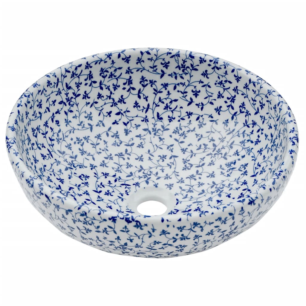 vidaXL Umywalka nablatowa, biało-niebieska, okrągła, Φ41x14 cm