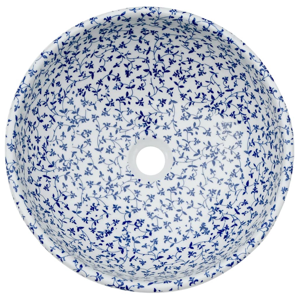 vidaXL Umywalka nablatowa, biało-niebieska, okrągła, Φ41x14 cm