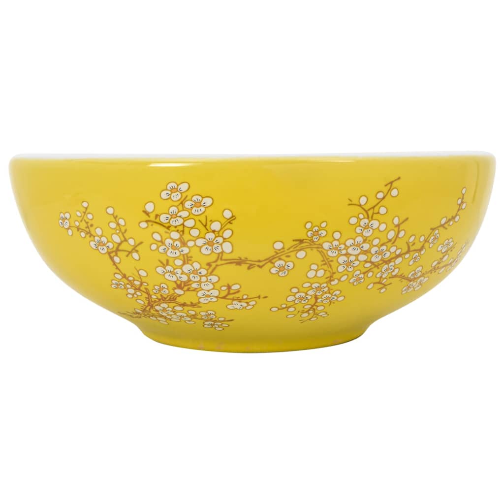 vidaXL Umywalka nablatowa, biało-żółta, okrągła, Φ41x14 cm, ceramiczna