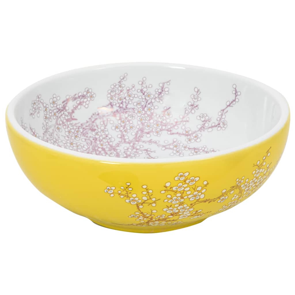 vidaXL Umywalka nablatowa, biało-żółta, okrągła, Φ41x14 cm, ceramiczna