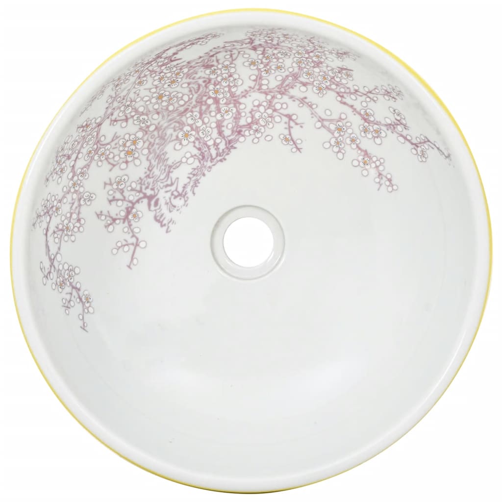 vidaXL Umywalka nablatowa, biało-żółta, okrągła, Φ41x14 cm, ceramiczna